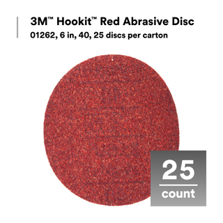 3M Hookit Red Abrasive Disc, 01262, 6 in, 40, 25 discs per carton