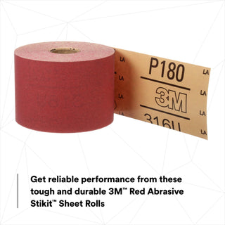 3M Red Abrasive Stikit Sheet Roll, 01685, P180, 2-3/4 in x 25 yd