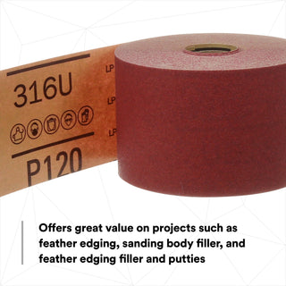 3M Red Abrasive Stikit Sheet Roll, 01687, P120, 2-3/4 in x 25 yd