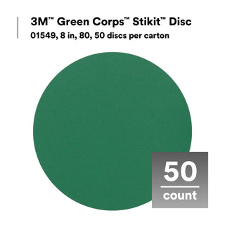 3M Green Corps Stikit Production Disc, 01549, 8 in, 80, 50 discs percarton