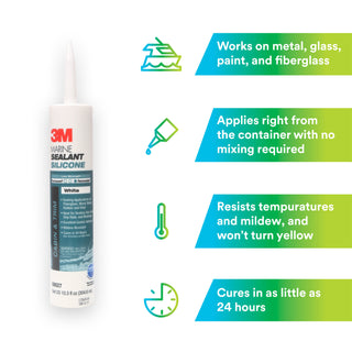 3M Marine Grade Silicone Sealant, PN08027, White, 304 mL Cartridge