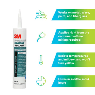 3M Marine Grade Silicone Sealant, Clear, PN08029, 304 mL Cartridge