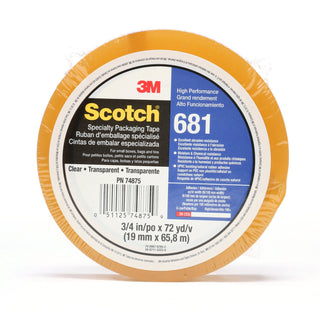 Scotch® Light Duty Packaging Tape 681, Clear, Moisture ChemicalResistant