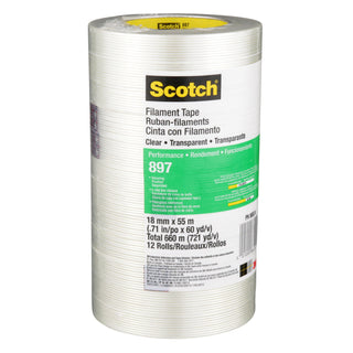 Scotch® Filament Tape 897, Clear, 18 mm x 55 m, 5 mil