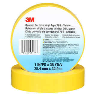 3M General Purpose Vinyl Tape 764, Yellow, 1 in x 36 yd, 5 mil, 36 Roll/Case