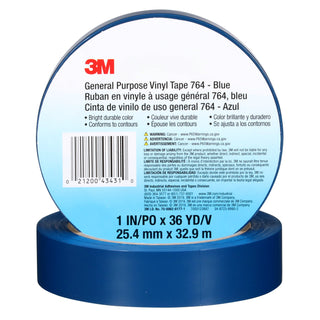 3M General Purpose Vinyl Tape 764, Blue, 1 in x 36 yd, 5 mil, 36 Roll/Case