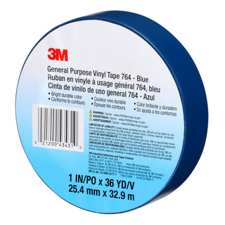 3M General Purpose Vinyl Tape 764, Blue, 1 in x 36 yd, 5 mil, 36 Roll/Case