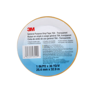 3M General Purpose Vinyl Tape 764, Transparent, 1 in x 36 yd, 5 mil