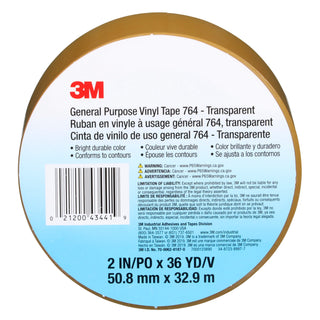 3M General Purpose Vinyl Tape 764, Transparent, 2 in x 36 yd, 5 mil