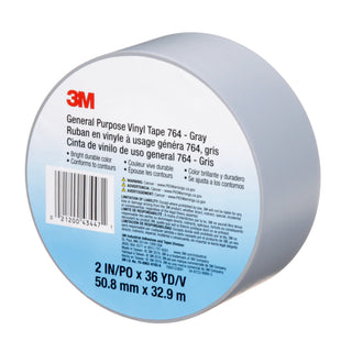 3M General Purpose Vinyl Tape 764, Gray, 2 in x 36 yd, 5 mil, 24 Roll/Case