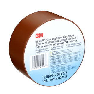 3M General Purpose Vinyl Tape 764, Brown, 2 in x 36 yd, 5 mil, 24 Roll/Case