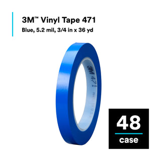 3M Vinyl Tape 471, Blue, 3/4 in x 36 yd, 48 Roll/Case