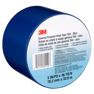 3M General Purpose Vinyl Tape 764, Blue, 3 in x 36 yd, 5 mil, 12 Roll/Case