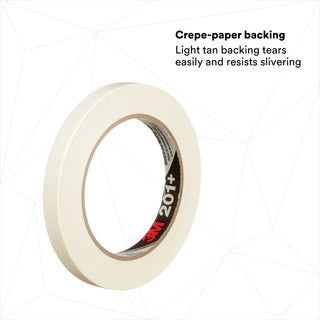 3M General Use Masking Tape 201+, Tan, 12 mm x 55 m, 4.4 mil