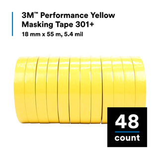 3M Performance Yellow Masking Tape 301+, 18 mm x 55 m, 6.3 mil