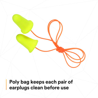 3M E-A-Rsoft FX Earplugs 312-1260, Corded, Poly Bag