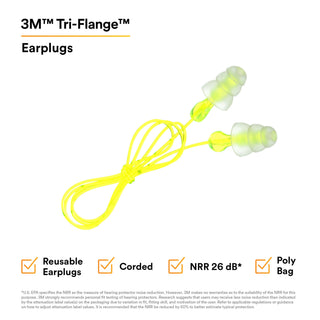 3M Tri-Flange Earplugs P3000, Corded