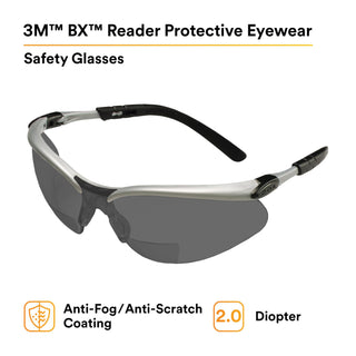 3M BX Reader Protective Eyewear 11378-00000-20, Grey Lens, Silver
Frame