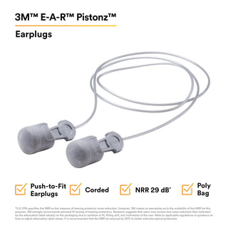 3M E-A-R Pistonz Earplugs P1401, Corded