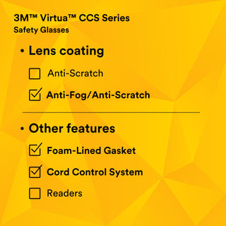 3M Virtua CCS Protective Eyewear 11872-00000-20, with Foam Gasket