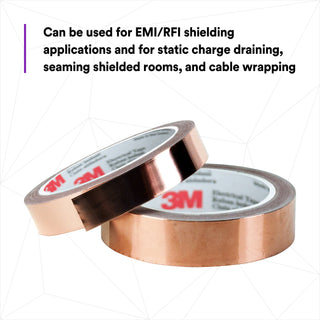 3M EMI Copper Foil Shielding Tape 1181, 1/2 in x 18 yd (12.70 mm x 16.5m)