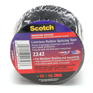 3M Linerless Electrical Rubber Tape 2242, 1-1/2 in x 15 ft, 1 in core,Black