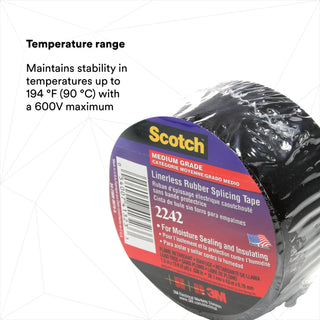 3M Linerless Electrical Rubber Tape 2242, 1-1/2 in x 15 ft, 1 in core,Black