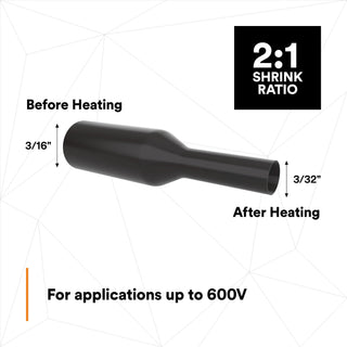 3M Heat Shrink Thin-Wall Tubing FP-301-3/16-48"-Black-25 Pcs, 48 inLength sticks