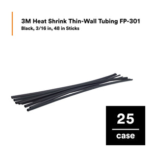 3M Heat Shrink Thin-Wall Tubing FP-301-3/16-48"-Black-25 Pcs, 48 inLength sticks