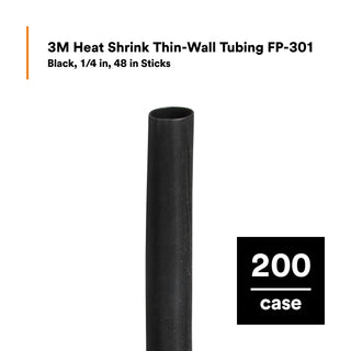 3M Heat Shrink Thin-Wall Tubing FP-301-1/4-48"-Black-200 Pcs, 48 inLength sticks