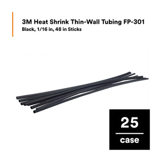 3M Heat Shrink Thin-Wall Tubing FP-301-1/16-48"-Black-25 Pcs, 48 inLength sticks