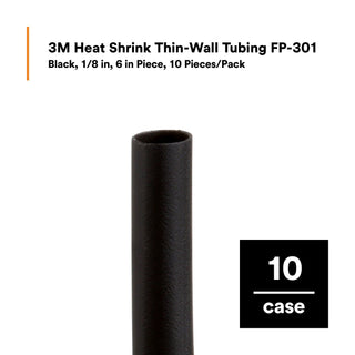 3M Heat Shrink Thin-Wall Tubing FP-301-1/8-6"-Black-10-10 Pc Pks