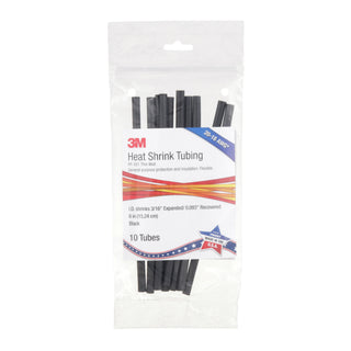 3M Heat Shrink Thin-Wall Tubing FP-301-3/16-6"-Black-10-10 Pc Pks