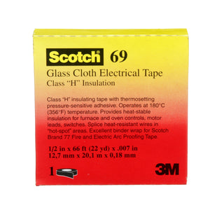 3M Glass Cloth Electrical Tape 69, 1/2 in x 66 ft, White