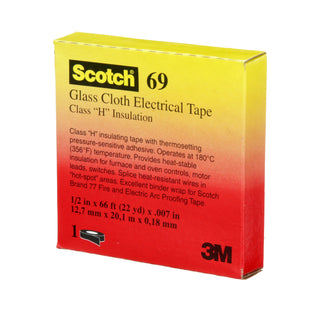 3M Glass Cloth Electrical Tape 69, 1/2 in x 66 ft, White