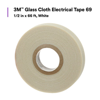 3M Glass Cloth Electrical Tape 69, 1/2 in x 66 ft, White