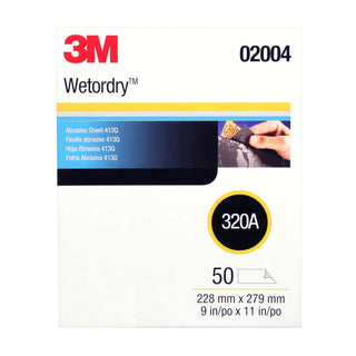 3M Wetordry Abrasive Sheet 413Q, 02004, 320, 9 in x 11 in, 50 sheetsper carton