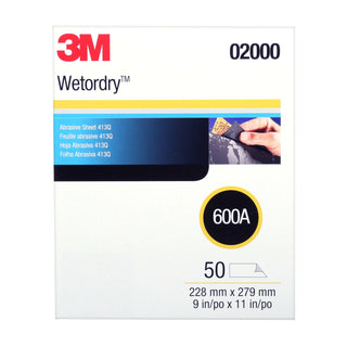 3M Wetordry Abrasive Sheet 413Q, 02000, 600, 9 in x 11 in, 50 sheetsper carton