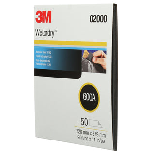 3M Wetordry Abrasive Sheet 413Q, 02000, 600, 9 in x 11 in, 50 sheetsper carton