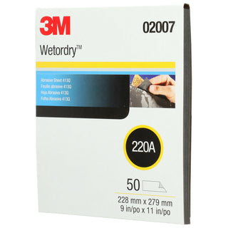 3M Wetordry Abrasive Sheet 413Q, 02007, 220, 9 in x 11 in, 50 sheetsper carton