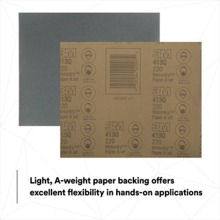 3M Wetordry Abrasive Sheet 413Q, 02007, 220, 9 in x 11 in, 50 sheetsper carton