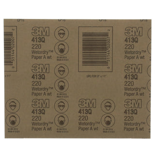 3M Wetordry Abrasive Sheet 413Q, 02007, 220, 9 in x 11 in, 50 sheetsper carton