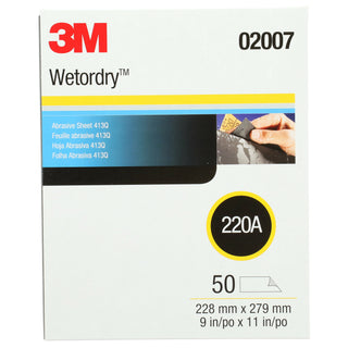 3M Wetordry Abrasive Sheet 413Q, 02007, 220, 9 in x 11 in, 50 sheetsper carton