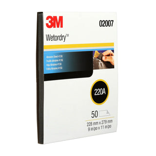 3M Wetordry Abrasive Sheet 413Q, 02007, 220, 9 in x 11 in, 50 sheetsper carton