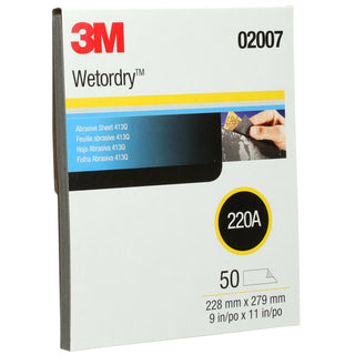 3M Wetordry Abrasive Sheet 413Q, 02007, 220, 9 in x 11 in, 50 sheetsper carton