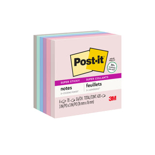 Post-it® Super Sticky Recycled Notes 654-6SSNRP, 3 in x 3 in (76 mm x 76 mm)