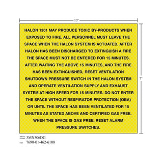 3M Diamond Grade Fire Fighting Sign 3MN306DG, "HALON…SWITCHES", 10 inx 7 inage