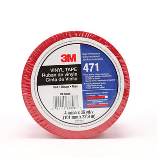 3M Vinyl Tape 471, Red, 4 in x 36 yd, 5.2 mil, 8 Roll/Case