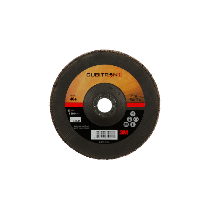 3M Cubitron II Flap Disc 967A, 40+, T27, 7 in x 7/8 in, Giant
