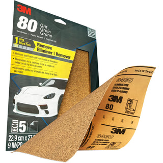 3M Sandpaper, 32115, 80 Grit, 9 in x 11 in, 5 per pack, 20 packs per
case